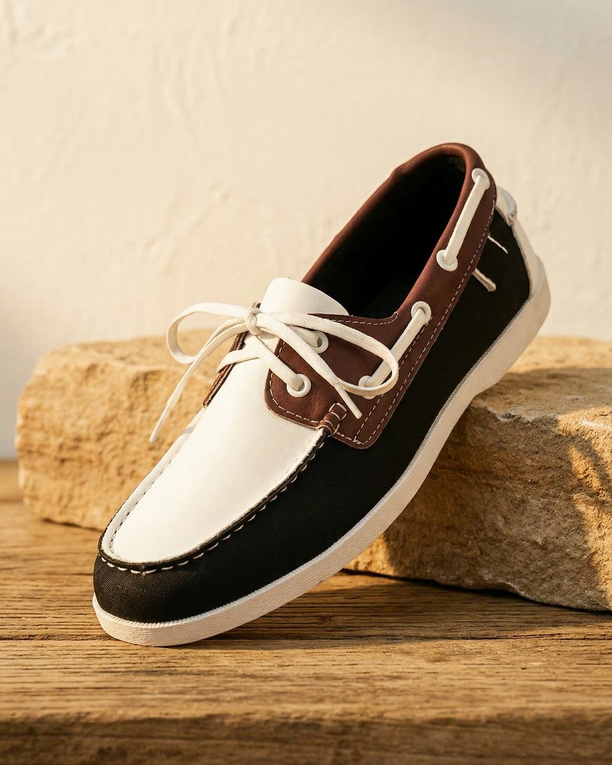 Men's Boat Shoe | Side Lace Stitched Toe Contrast Detail