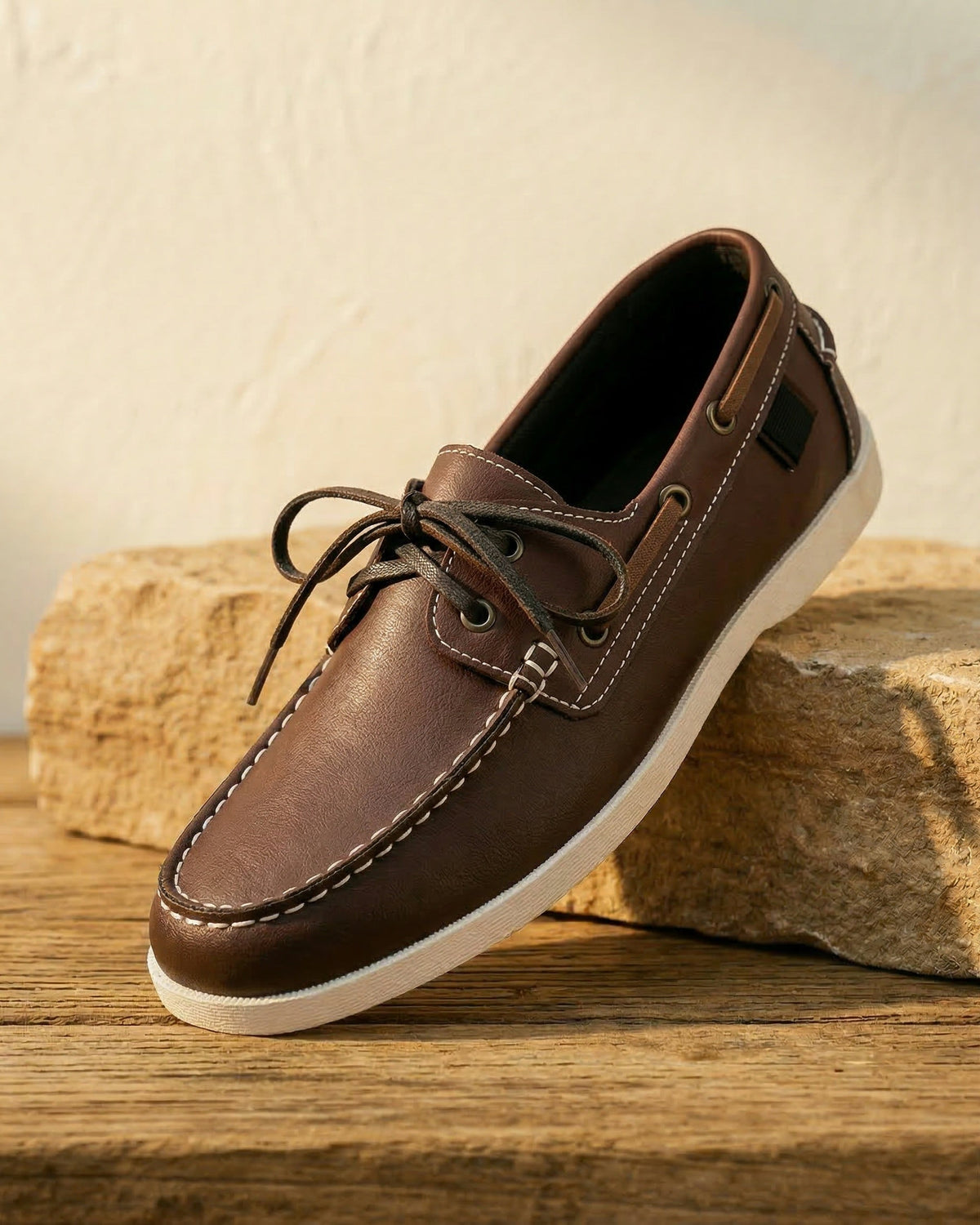 Men's Boat Shoe | Side Lace Stitched Toe Contrast Detail