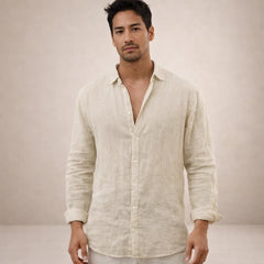 Men's Linen Shirt | Long Sleeves Button Front Relaxed Fit