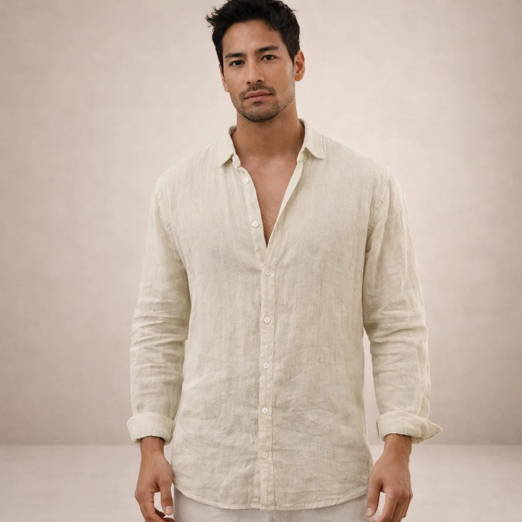 Men's Linen Shirt | Long Sleeves Button Front Relaxed Fit