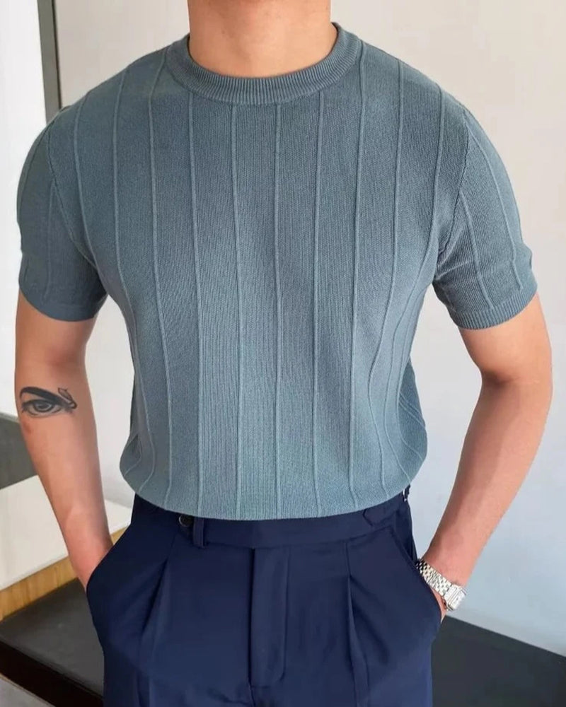 Men's Shirt | Ribbed Knit Short Sleeve Crew Neck