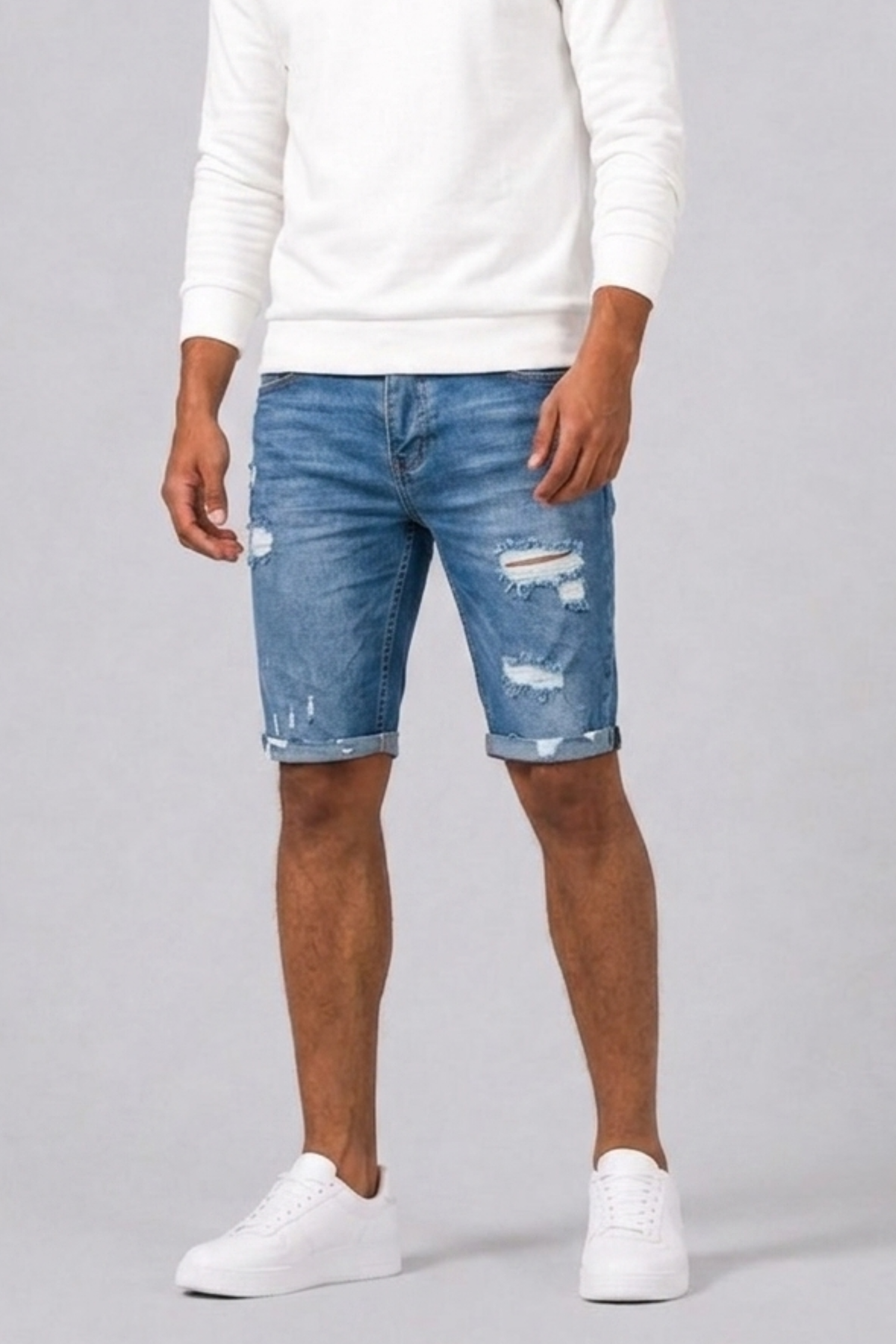 Men's Denim Shorts | Slim Fit Ripped Above Knee