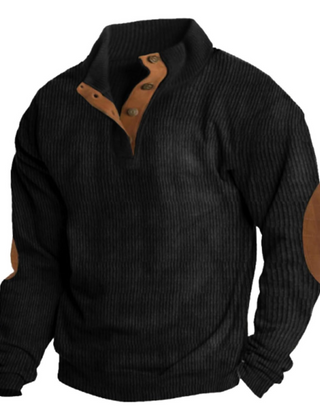Men's Hoodie | Quarter-Button Ribbed Knit Elbow Patch