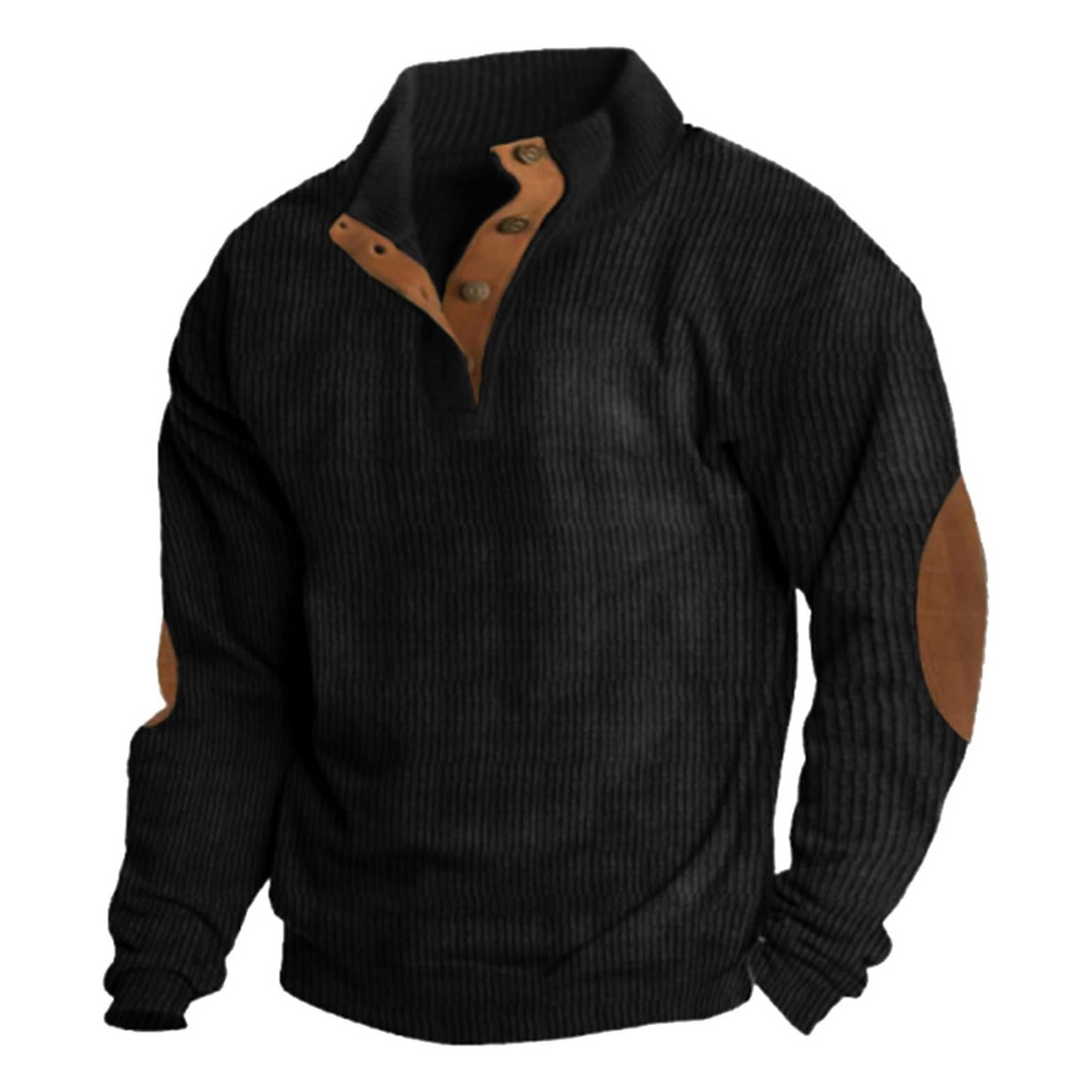 Men's Hoodie | Quarter-Button Ribbed Knit Elbow Patch