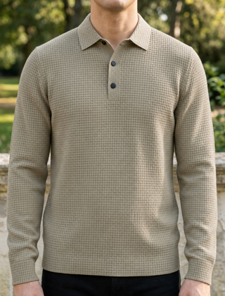 Alassio Textured Knit Polo in Beige