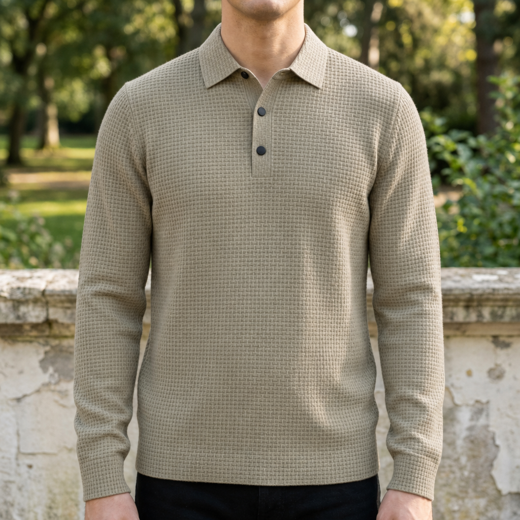 Alassio Textured Knit Polo in Beige