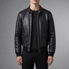 Korcula A2 Leather Bomber Jacket in Black