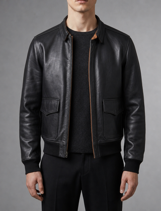 Korcula A2 Leather Bomber Jacket in Black