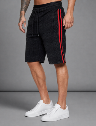 Paros Plaid Side Stripe Shorts in Black