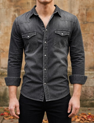 Kea Slim Fit Denim Shirt in Black