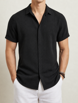 Bilbao Linen Short Sleeve Shirt in Black