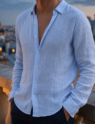 Cordoba Linen Long Sleeve Shirt in Blue
