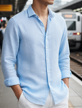Tossa Linen Button-Up Shirt in Blue