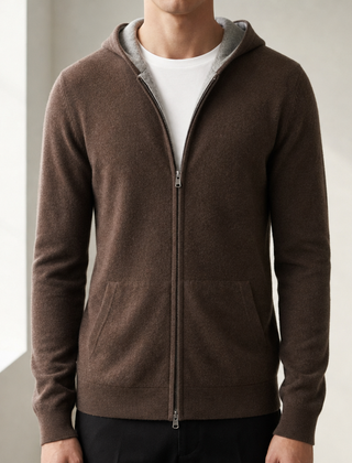 Polignano Reversible Cashmere Hoodie in Brown/Gray