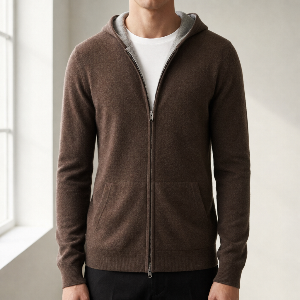 Polignano Reversible Cashmere Hoodie in Brown/Gray