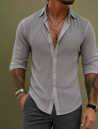 Caceres Striped Lapel Shirt in Gray