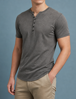 Samos Henley Short Sleeve Shirt in Gray