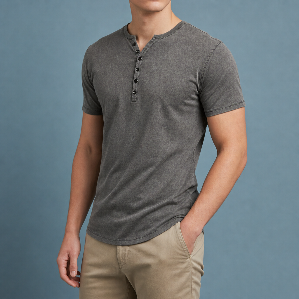 Samos Henley Short Sleeve Shirt in Gray
