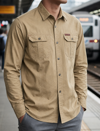 Gaeta Utility Long Sleeve Shirt in Khaki