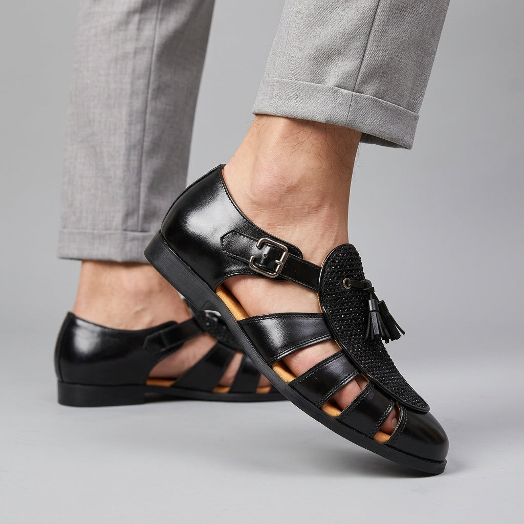 Men's Slide | Closed Toe Leather Strappy Cushioned