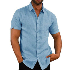 Men's Linen Shirt | Short Sleeve Collar Button Closure