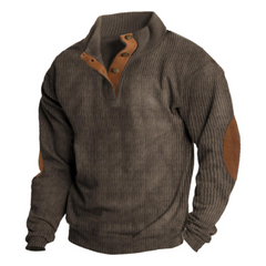 Men's Hoodie | Quarter-Button Ribbed Knit Elbow Patch