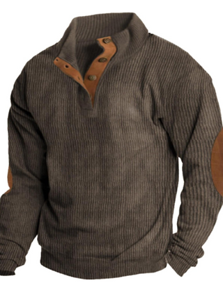 Men's Hoodie | Quarter-Button Ribbed Knit Elbow Patch