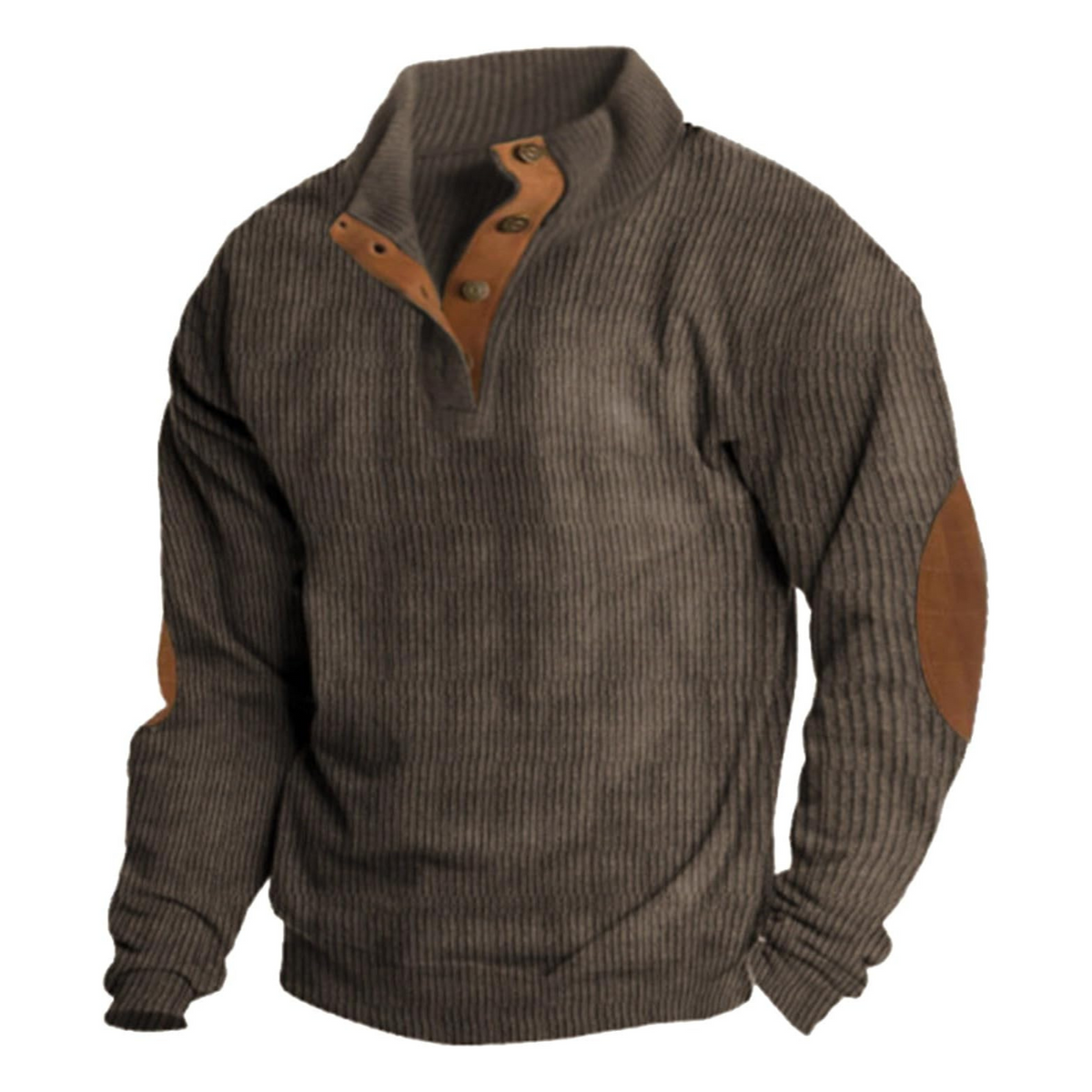 Men's Hoodie | Quarter-Button Ribbed Knit Elbow Patch
