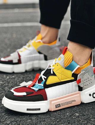 Men's Sneakers High Top | Chunky Mesh Lace-Up Textured Sole