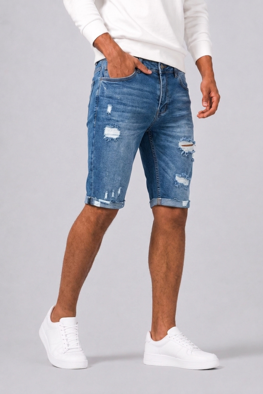 Men's Denim Shorts | Slim Fit Ripped Above Knee