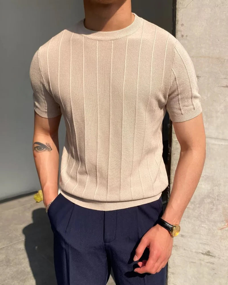 Men's Shirt | Ribbed Knit Short Sleeve Crew Neck