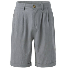 Men's Work Shorts | Pleated Front Rolled Hem Linen Blend