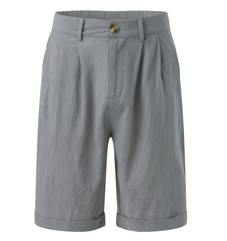 Men's Work Shorts | Pleated Front Rolled Hem Linen Blend