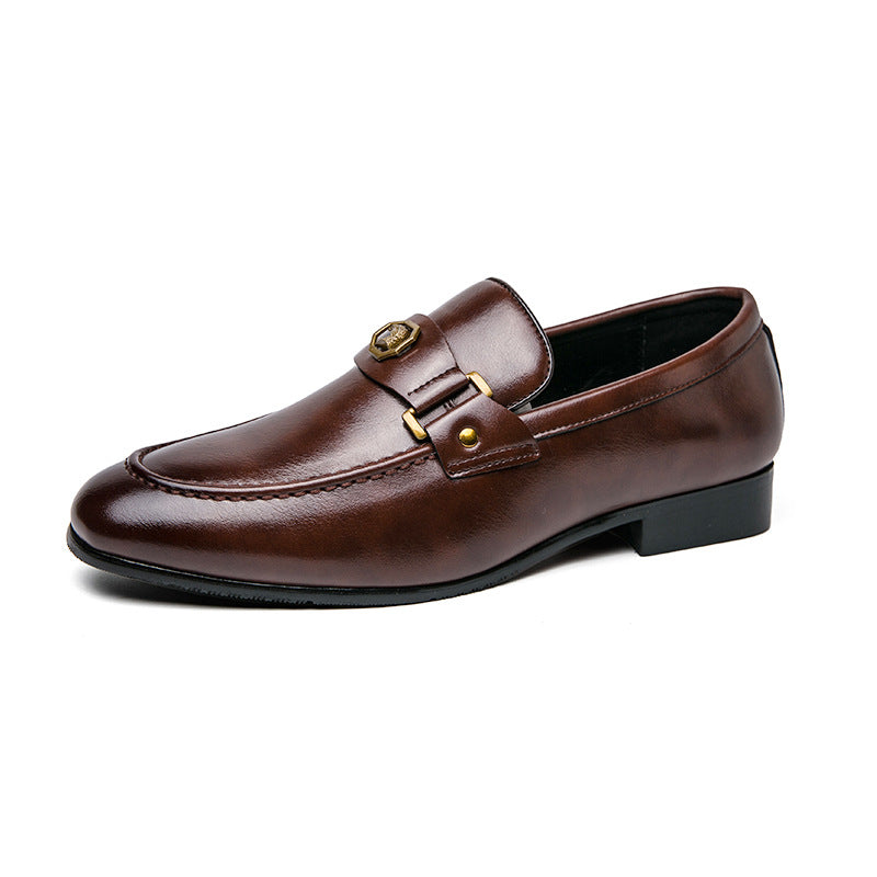 Men's Black Slip On Loafers | Metal Buckle Leather Moccasin