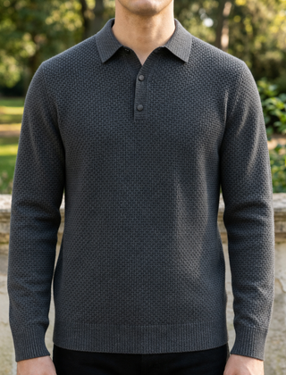 Alassio Textured Knit Polo in Gray