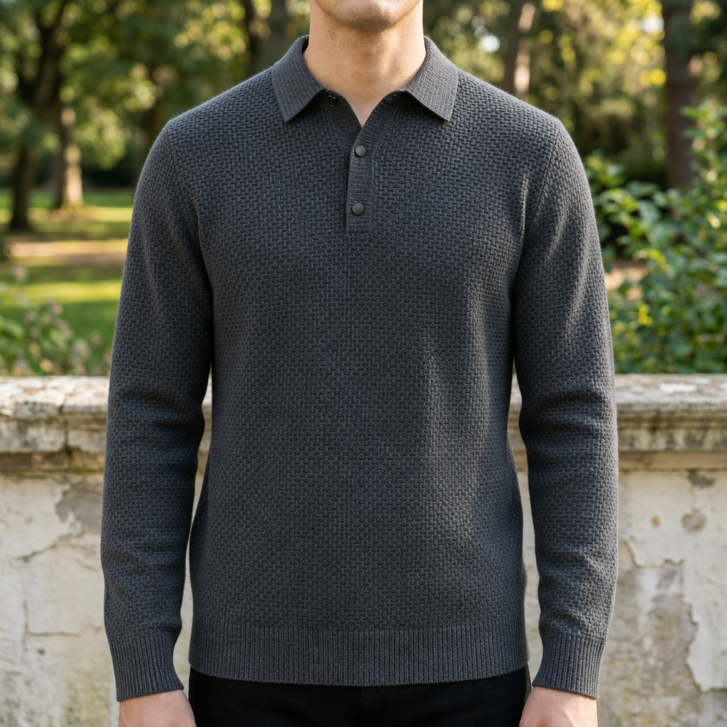 Alassio Textured Knit Polo in Gray