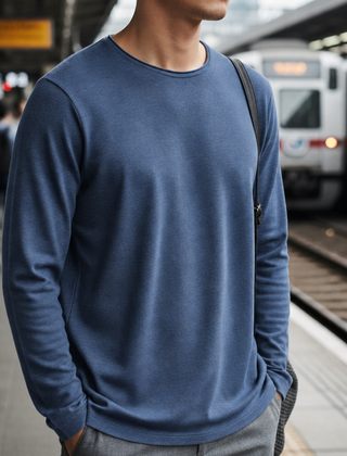 Corte Long Sleeve T-Shirt in Navy