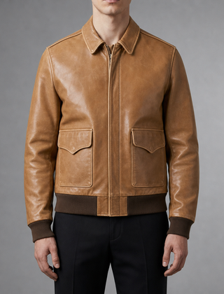 Korcula A2 Leather Bomber Jacket in Cognac