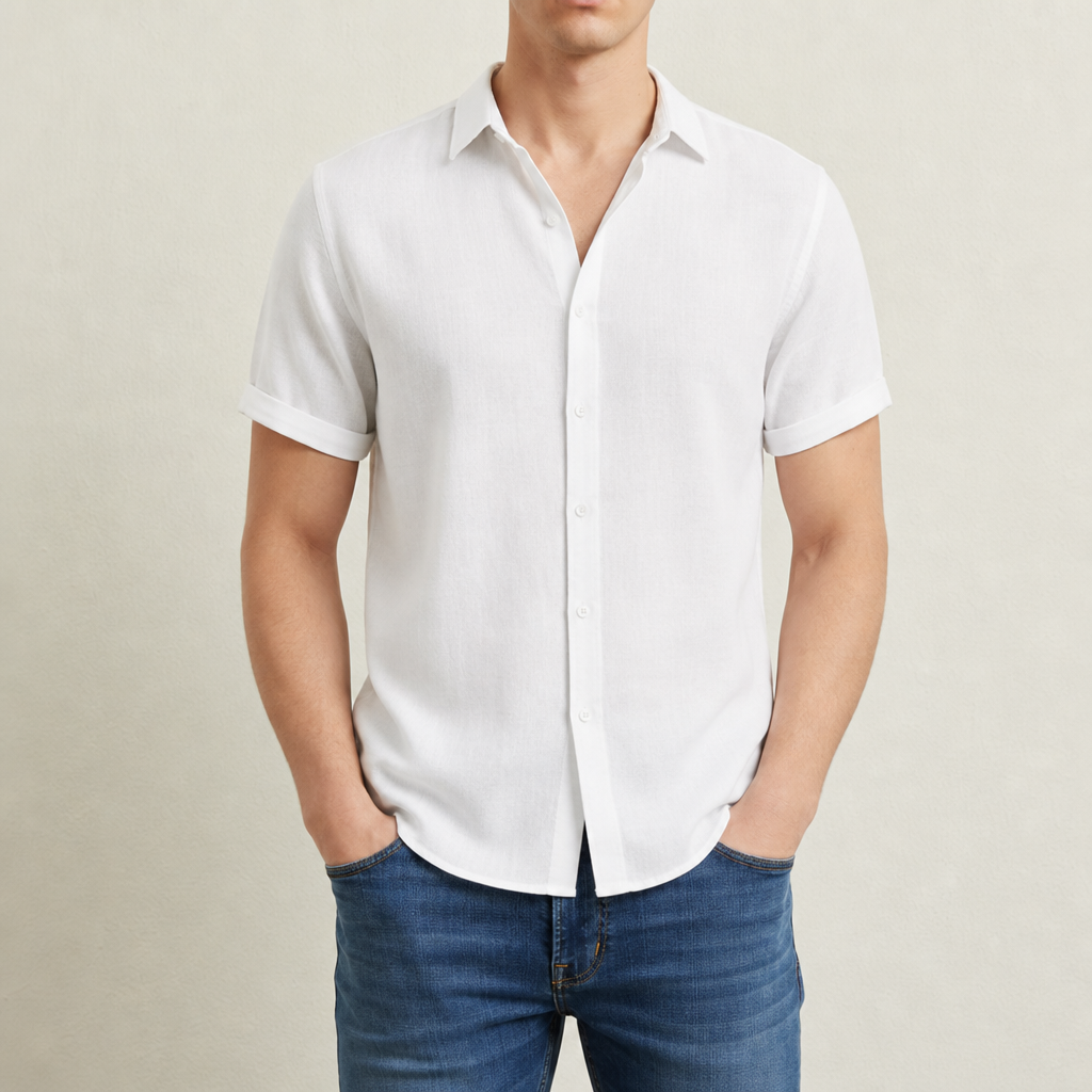 Bilbao Linen Short Sleeve Shirt in White