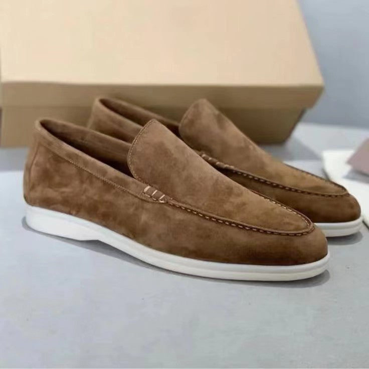 Men's Shoes Loafer | Suede Round Toe Slip-On Rubber Sole