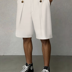 Men's Tailored Shorts | Pleated Front Relaxed Fit Button Closure