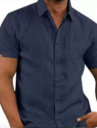 Men's Linen Shirt | Short Sleeve Collar Button Closure