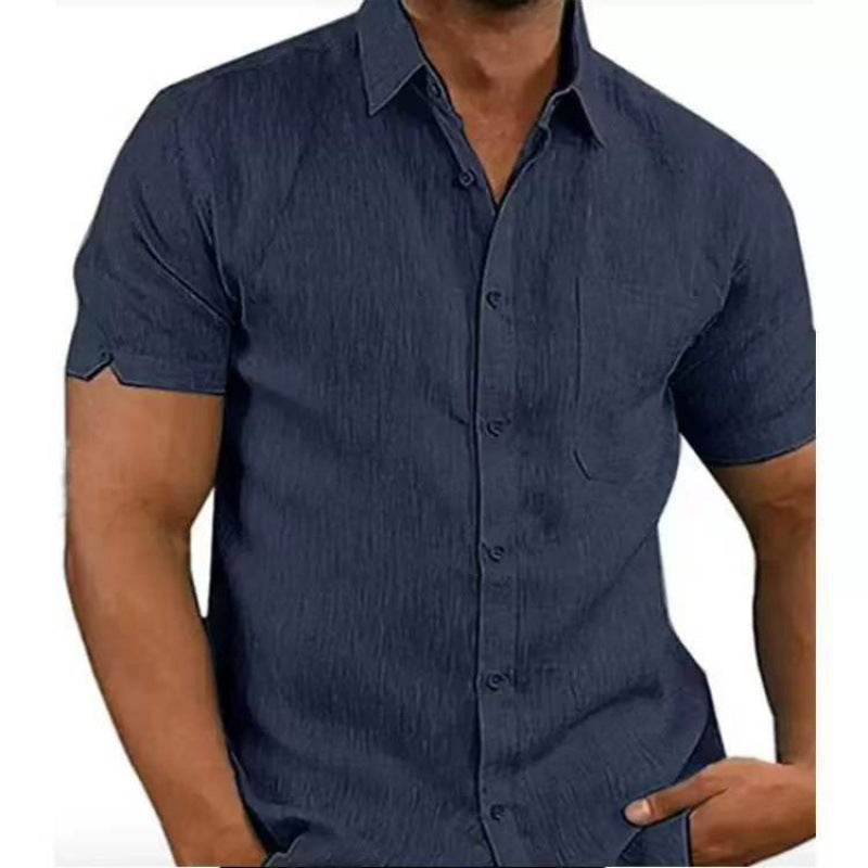 Men's Linen Shirt | Short Sleeve Collar Button Closure