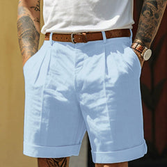 Men's Work Shorts | Pleated Front Rolled Hem Linen Blend