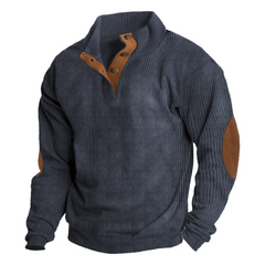 Men's Hoodie | Quarter-Button Ribbed Knit Elbow Patch