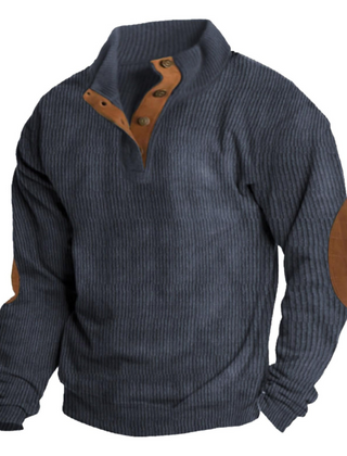 Men's Hoodie | Quarter-Button Ribbed Knit Elbow Patch