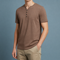 Samos Henley Short Sleeve Shirt in Brown