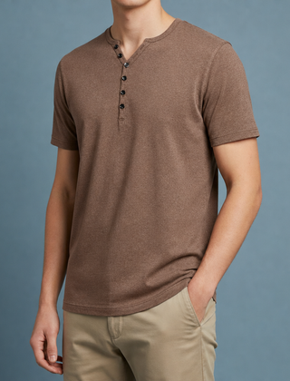 Samos Henley Short Sleeve Shirt in Brown