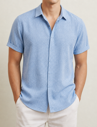 Bilbao Linen Short Sleeve Shirt in Light Blue