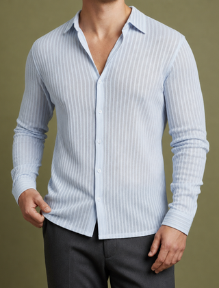 Caceres Striped Lapel Shirt in Light Blue